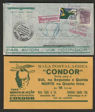 Brazil 1934 Condor Zeppelin Flight,  Leaflet Cover To Germany
