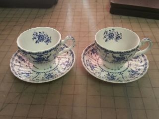 Johnson Brothers Indies Blue - (2) Cup & Saucer W/ Design In - England - 2 3/4 "