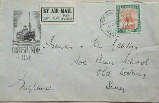 1937 British India Line Cover,  Airmail Label & Port Sudan Quays Postmark