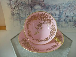 VINTAGE COALPORT - HAND PAINTED PINK & GOLD FLORAL - WIDE MOUTH CUP AND SAUCER 2