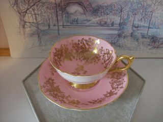VINTAGE COALPORT - HAND PAINTED PINK & GOLD FLORAL - WIDE MOUTH CUP AND SAUCER 3