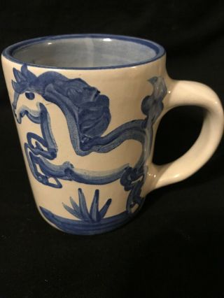 M.  A.  Hadley Blue Horse Pottery Mug Country Motif 8 Oz Cup Vintage