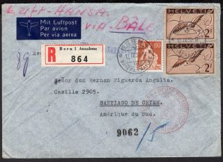 1519 Switzerland To Chile Registered Air Mail Cover 1938 Lufthansa And Rpo Bern