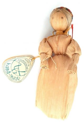 Vintage Cornhusk Doll Hand Made In Czech With Tag