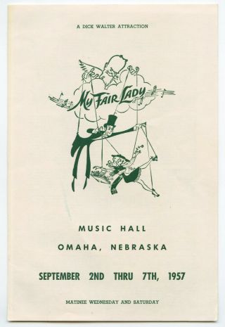 Omaha Music Hall Nebraska Playbill My Fair Lady 1957