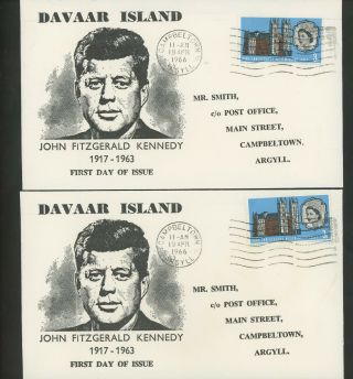 Postal History Fdc Great Britain Davaar Island Local Set Of 2 Jfk Kennedy 1966
