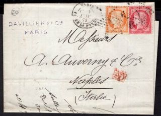 France To Italy Folded Letter 1874 Paris - Naples Contents