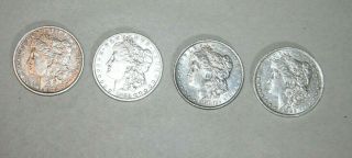 Morgan Silver Dollars,  1879,  1880,  1881 And 1882.  Four Coins