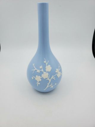 Vintage Spode Pottery Bud Vase Blue White Cherry Blossom Stamped K1176 7.  75  T