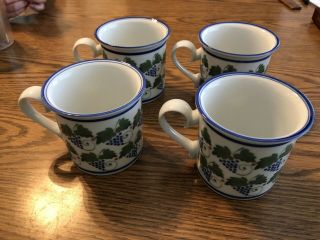 Set Of 4 Dansk Provence Harvest Accent Mugs Coffee Cups Blue Grapes