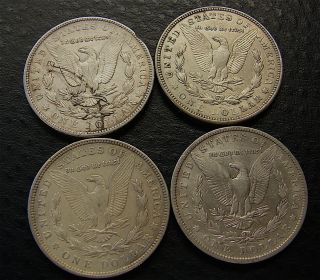 4 - - Morgan Silver Dollars - - Four (4) - - $4.  00 Face Value 90 Silver 2