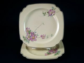 Homer Laughlin Briar Rose Square Luncheon Plates 2 Pc Set,  Vintage 1930s 8 3/4 "