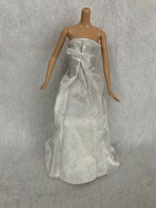 Barbie Doll Clothing White Satin With Lace Strapless Wedding Gown Dress