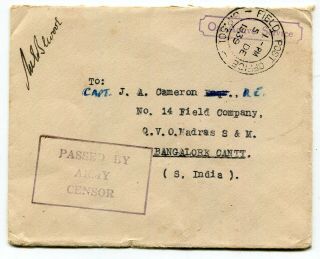 Singapore Malaya 1939 Field Post Office - Censor Cover To India - Early Wwii -