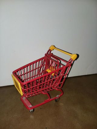 Grocery cart with wheels.  Vinyl covered metal.  For 10 - 14  doll.  Ex 3