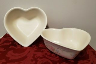 Set Of 2 Pfaltzgraff Tea Rose Stoneware Small Heart - Shaped Serving Bowl 8 "