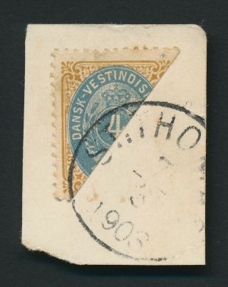 Danish West Indies Stamp 1903 Bisect On Postcard Piece Tied St Thomas Cds
