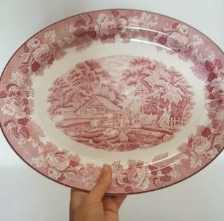 Wood & Sons Enoch Pink English Scenery 14 1/2 Inch Oval Platter Good Cond.