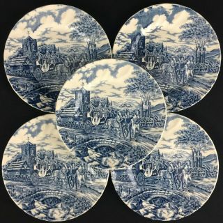 Set of 5 VTG Bread Plates Churchill Royal Mail Blue Wessex Stage Coach England 2