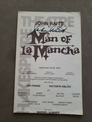 John Raitt Man Of La Mancha Signed Playbill American Shakespeare Theatre,  1979