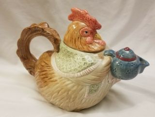 Vintage Fitz And Floyd Ceramic Tea Pot Rooster 1987 42oz Teapot Chicken Hen Ff