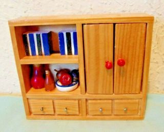 Dollhouse miniature Furniture 1:12 Country Kitchen Hutch Cupboard Pantry Filled 3