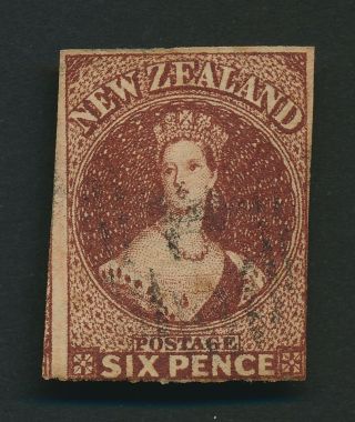 Zealand Stamp 1858 Qv 6d Brown Chalon Head Wmk Star Sg 43