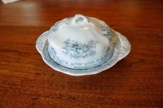 Antique Pitcairns Asiatic Pheasants Blue Covered Butter Dish Tunstall England