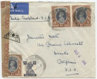 India,  Wwii Airmail,  1941 Cover To Usa,  " India - Auckland - Usa ",  3r 8a Rate