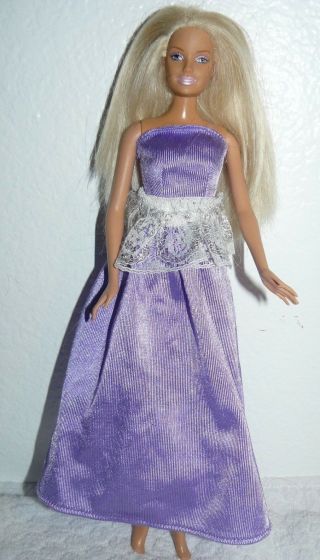 Mattel 2000 Blond Barbie Doll In Purple Satin White Lace
