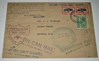1937 Tonga Tin Can Mail Cover Postal History Cachets Handstamps Pacific