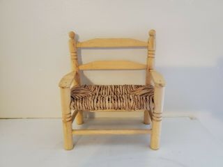Wooden Doll Bear Bench Chair Woven Seat,  Great Display Piece 7 " Tall Spain