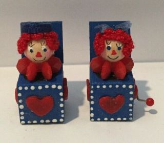 Vintage Raggedy Ann & Andy Dollhouse Miniature Jack In The Boxes Set Of 2 Minis