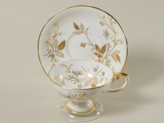 Unusual Antique Aynsley Celest Pattern Gold And White Teacup & Saucer,  1930s