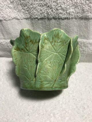 Vintage Pat Young Hand Crafted Green Geranium Leaves Pottery Bowl 4 "