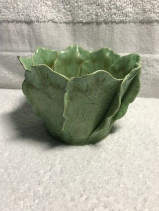 Vintage Pat Young Hand Crafted Green Geranium Leaves Pottery Bowl 4 