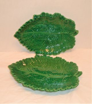 Italian Majolica Leaf Ceramic Plates Italy Set Of Two Vintage