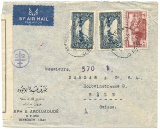 Lebanon,  Wwii Airmail,  1945 Cover To Switzerland W/free French Censor