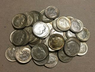 1 Roll (50) Silver Roosevelt Dimes,  1964 P & D,  Mostly Xf/au,