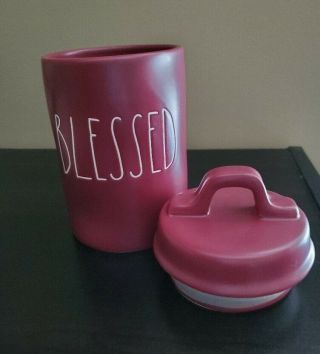Rae Dunn Magenta BLESSED Burgundy Canister CANDLE LL Cinnamon Apples FALL 2