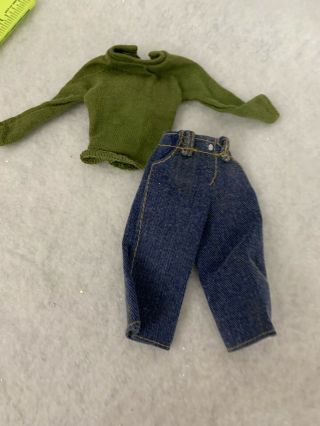 Barbie Doll Clothing Blue Jeans Capris Cropped Jeans Army Green Long Sleeve Top