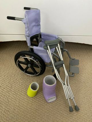 American Girl Doll Purple Wheelchair Arm Leg Cast Crutches Set Ag 18 " Get Well