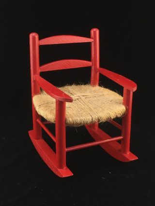 8 " High Doll Or Bear Rocking Chair Red Painted With Woven Seat