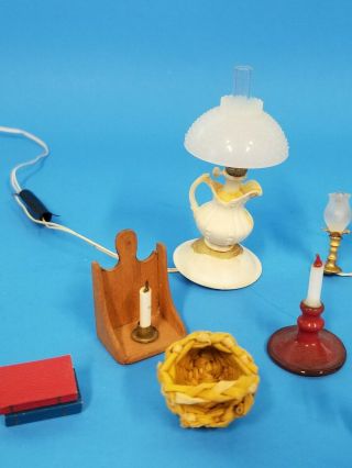 doll house asseories Lamps,  baskets,  figures and coat tree 3