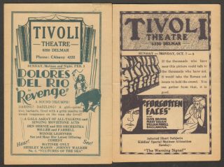 Pair 1928 Movie Theatre Programs,  Tivoli Theatre,  St.  Louis,  Mo.