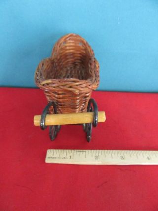 201.  Small Wicker Baby Buggy Cart with Black Accents Doll House Bear Furniture 2