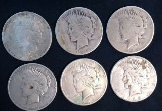 1923 Silver Peace Dollars,  Set Of 6 Coins
