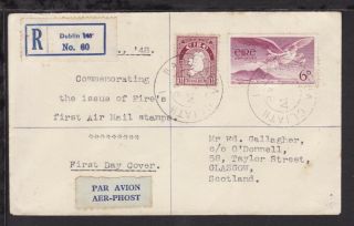 Ireland 1948 Dublin Airmail Stamp Registered First Day Cover To Glasgow (l072)