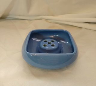 Early Haeger Art Pottery Small Powder Blue Flower Frog With Bowl