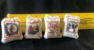 4 Miniature Feed Sacks General Store Dollhouse Furniture Cow Chicken Feed